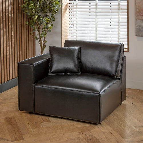 Rupert Leather Left-Hand Armed Modular Sofa Section Carbon 110x98cm