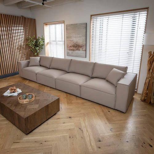 Rupert Leather 4 Seater Modular Cinema Sofa Mushroom Beige 398x98cm 16