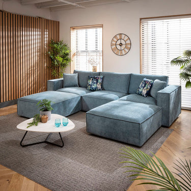 Quatropi Rupert Modern 3 Seater Modular U-Shape Chaise Sofa Aqua Blue 309x196cm 4