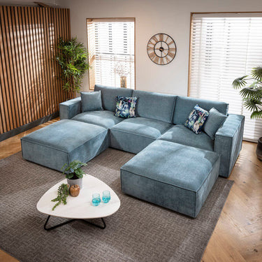Quatropi Rupert Modern 3 Seater Modular U-Shape Chaise Sofa Aqua Blue 309x196cm 4