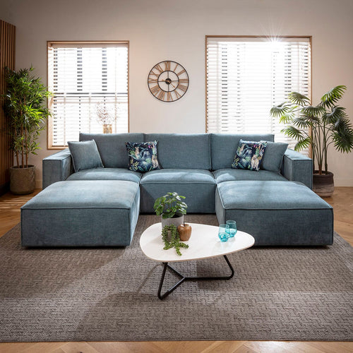 Rupert Modern 3 Seater Modular U-Shape Chaise Sofa Aqua Blue 309x196cm 4