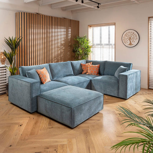 Rupert Modern 4 Seater Modular Corner Sofa Aqua Blue 306x208cm 5