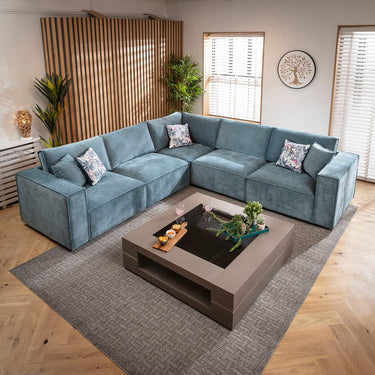 Quatropi Rupert Modern 5 Seater Modular Corner Sofa Aqua Blue 297x297cm 14