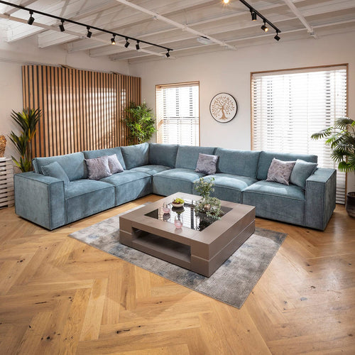 Rupert Modern 6 Seater Modular Corner Sofa Aqua Blue 386x297cm 15