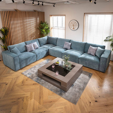 Quatropi Rupert Modern 6 Seater Modular Corner Sofa Aqua Blue 386x297cm 15