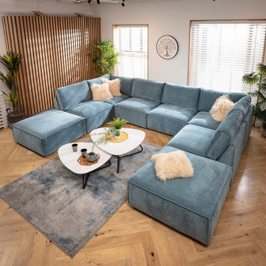 Quatropi Rupert Modern 6 Seater Modular U-Shape Chaise Sofa Aqua Blue 374x285cm 10