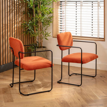 Quatropi Sasha Cord Fabric Carver Dining Chair Terracotta Orange