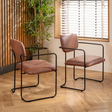 Quatropi Sasha Faux Leather Carver Dining Chair Antique Brown