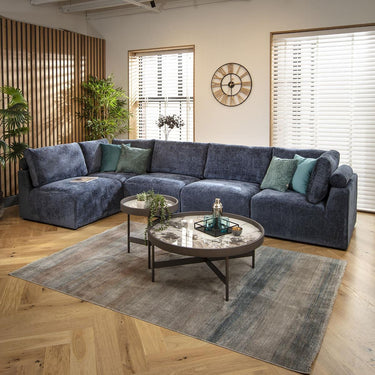Quatropi Sectional Corner Sofa 6 Seater Modern L Shape Couch Blue Fabric