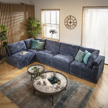 Quatropi Sectional Corner Sofa 6 Seater Modern L Shape Couch Blue Fabric