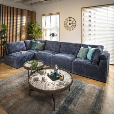 Quatropi Sectional Corner Sofa 6 Seater Modern L Shape Couch Blue Fabric