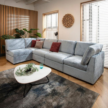 Quatropi Sectional Corner Sofa 6 Seater Modern L Shape Couch Blue Fabric