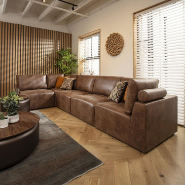 Quatropi Sectional Corner Sofa 6 Seater Modern L Shape Couch Brown Fabric