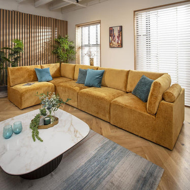 Quatropi Sectional Corner Sofa 6 Seater Modern L Shape Couch Mustard Fabric