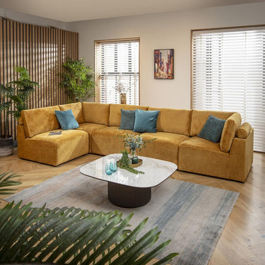 Quatropi Sectional Corner Sofa 6 Seater Modern L Shape Couch Mustard Fabric