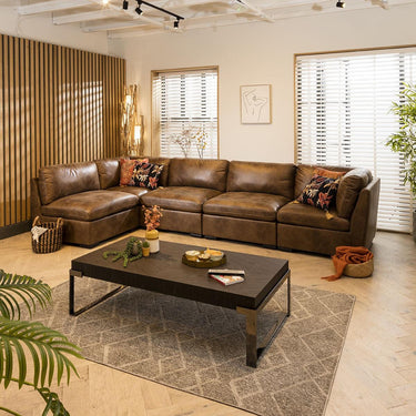 Quatropi Sectional Corner Sofa 6 Seater Modern L Shape Set Brown Fabric 13R