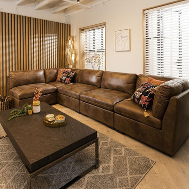 Quatropi Sectional Corner Sofa 6 Seater Modern L Shape Set Brown Fabric 13R