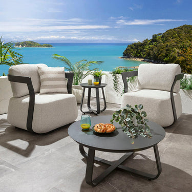 Quatropi Sedona 2 Seater Aluminium Garden Armchair Set with Coffee Table Grey & Cream