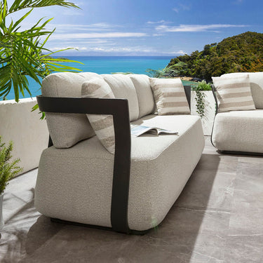 Quatropi Sedona 3 Seater Aluminium Outdoor Garden Sofa Couch Grey Cream 218cm