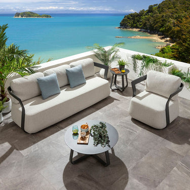 Quatropi Sedona 4 Seater Aluminium Garden Sofa & Armchair Set with Coffee Table Grey & Cream