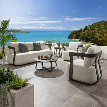 Quatropi Sedona 5 Seater Aluminium Garden Sofa & Armchairs Set with Coffee Table Grey & Cream