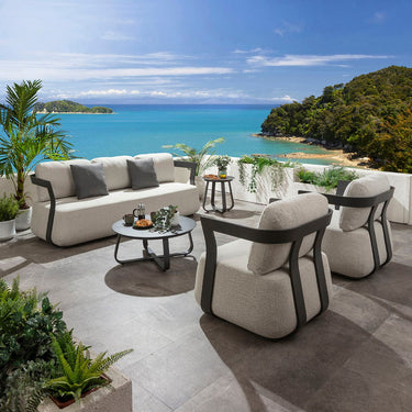 Quatropi Sedona 5 Seater Aluminium Garden Sofa & Armchairs Set with Coffee Table Grey & Cream
