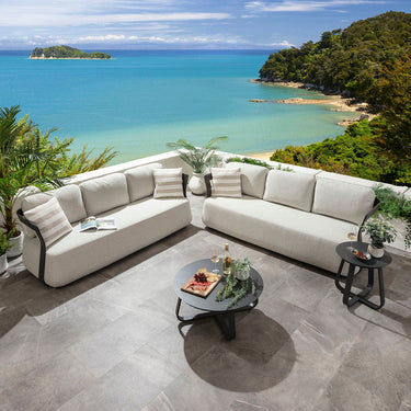 Quatropi Sedona 6 Seater Aluminium Garden Sofa Set and Coffee Table Grey & Cream