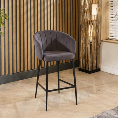 Quatropi Set of 2 Breakfast Counter Bar Stool Chairs With Backs Dark Grey Fabric