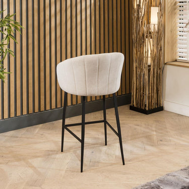 Quatropi Set of 2 Breakfast Counter Bar Stool Chairs With Backs Stone Grey Fabric