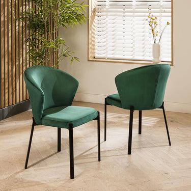 Quatropi Set of 2 Contemporary Velvet Dining Chairs Green Fabric Black Legs