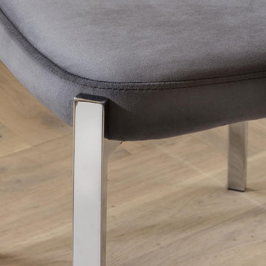 Quatropi Set of 2 Contemporary Velvet Dining Chairs Grey Fabric Chrome Legs