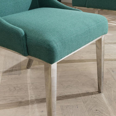 Quatropi Set of 2 Elegant High Back Dining Chairs Green Fabric - Polished Metal Legs