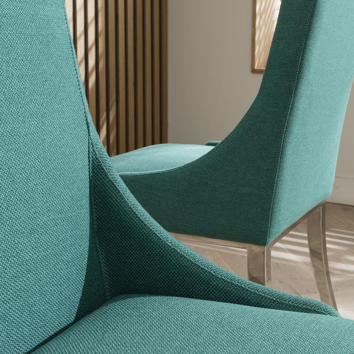 Quatropi Set of 2 Elegant High Back Dining Chairs Green Fabric - Polished Metal Legs