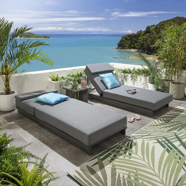 Quatropi Set of 2 Garden Cushioned Sun Lounger Outdoor Aluminium Grey 200x78cm
