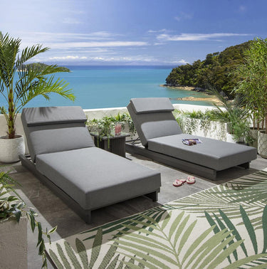 Quatropi Set of 2 Garden Cushioned Sun Lounger Outdoor Aluminium Grey 200x78cm