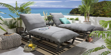 Quatropi Set of 2 Garden Cushioned Sun Loungers Premium Outdoor Patio Grey