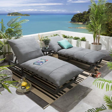Quatropi Set of 2 Garden Cushioned Sun Loungers Premium Outdoor Patio Grey
