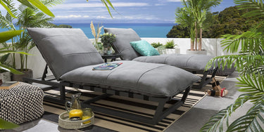 Quatropi Set of 2 Garden Cushioned Sun Loungers Premium Outdoor Patio Grey