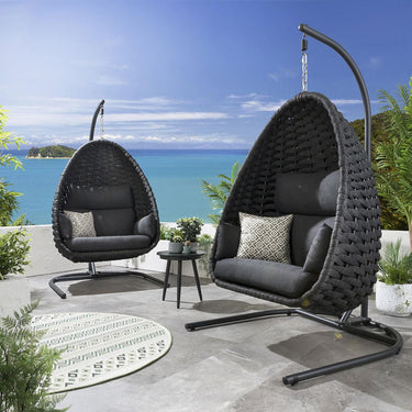 Quatropi Set of 2 Garden Egg Chairs - Luxury Outdoor Rope Hanging Chair Grey