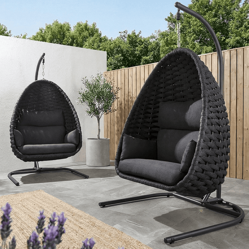 Set of 2 Sundowner Luxury Outdoor Garden Hanging Egg Chairs Charcoal