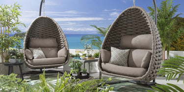Quatropi Set of 2 Garden Egg Chairs - Luxury Rope Outdoor Hanging Chair Beige