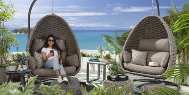 Quatropi Set of 2 Garden Egg Chairs - Luxury Rope Outdoor Hanging Chair Beige