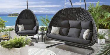 Quatropi Set of 2 Garden Egg Chairs Modern Single & Hammock Hanging Chair Grey