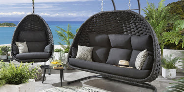 Quatropi Set of 2 Garden Egg Chairs Modern Single & Hammock Hanging Chair Grey