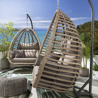 Quatropi Set of 2 Garden Egg Chairs - Outdoor Bamboo Single & Double Chair Beige