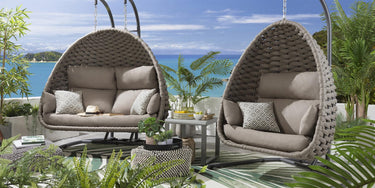 Quatropi Set of 2 Garden Egg Chairs - Outdoor Rope Single & Double Chair Beige