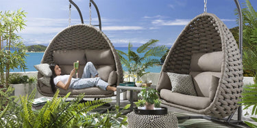 Quatropi Set of 2 Garden Egg Chairs - Outdoor Rope Single & Double Chair Beige