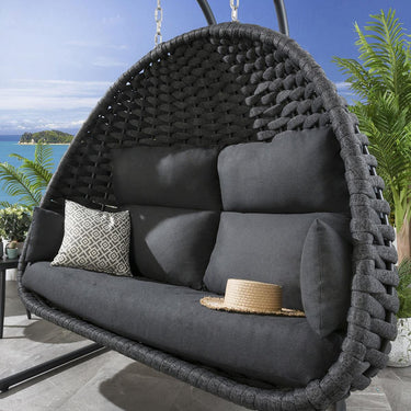 Quatropi Set of 2 Garden Egg Chairs - Outdoor Rope Single & Double Chair Grey