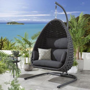 Quatropi Set of 2 Garden Egg Chairs - Outdoor Rope Single & Double Chair Grey