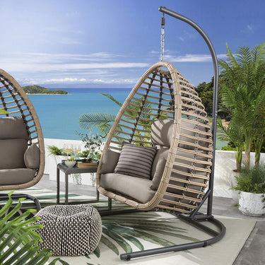 Quatropi Set of 2 Garden Hanging Egg Chair Swing Premium Outdoor Bamboo Beige
